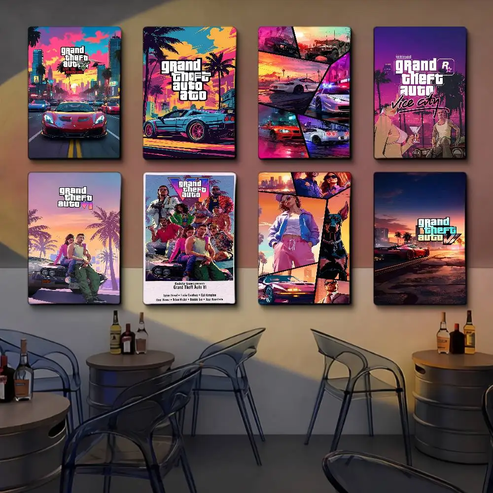 لعبة جراند ثيفت أوتو الكلاسيكية أنيمي ملصق مقاوم للماء ورقة ملصق مقهى بار غرفة جدار ديكور #1