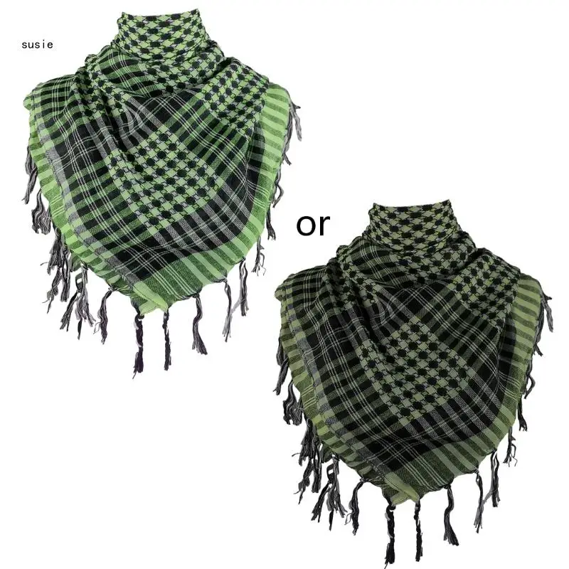Colorblock Houndstooth Arab Keffiyeh Shemagh Scarf Tassels Lightweight Neck Warmer Cover Desert Scarves Shawl Headwrap