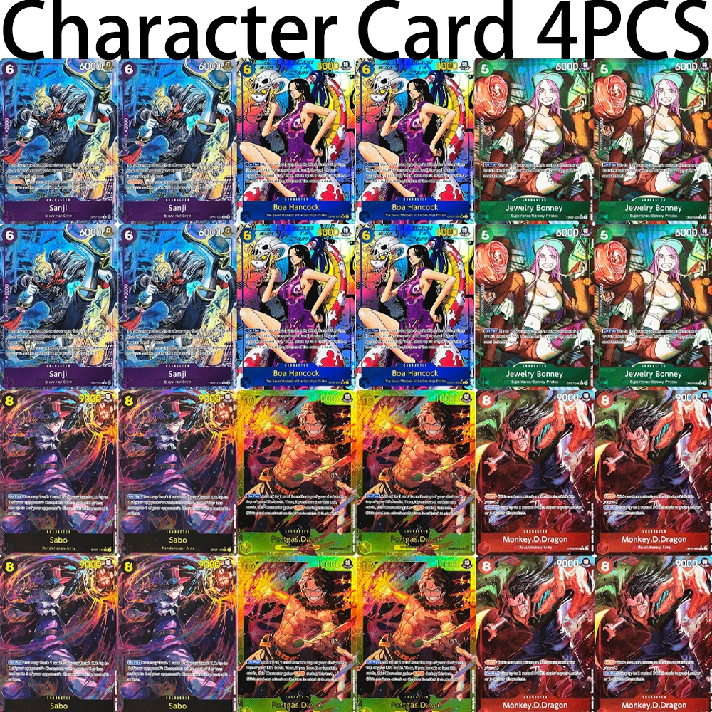 Cartes de jeu ONE PIECE 4 pièces, personnages d'anime, cartes en feuille OPCG TCG, Luffy, Trafalgar Law, Sabo, Portgas.D.Ace, Jinbe, estampage à chaud texturé