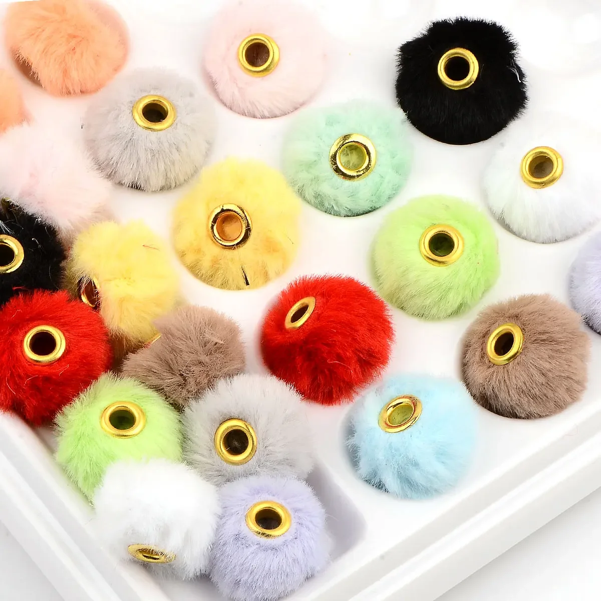 15pcs 2cm Random Color Mix Plush Fur Covered Ball Beads Decoration Beads For Jewelry Making DIY Keychain Pen Gifts Accessories