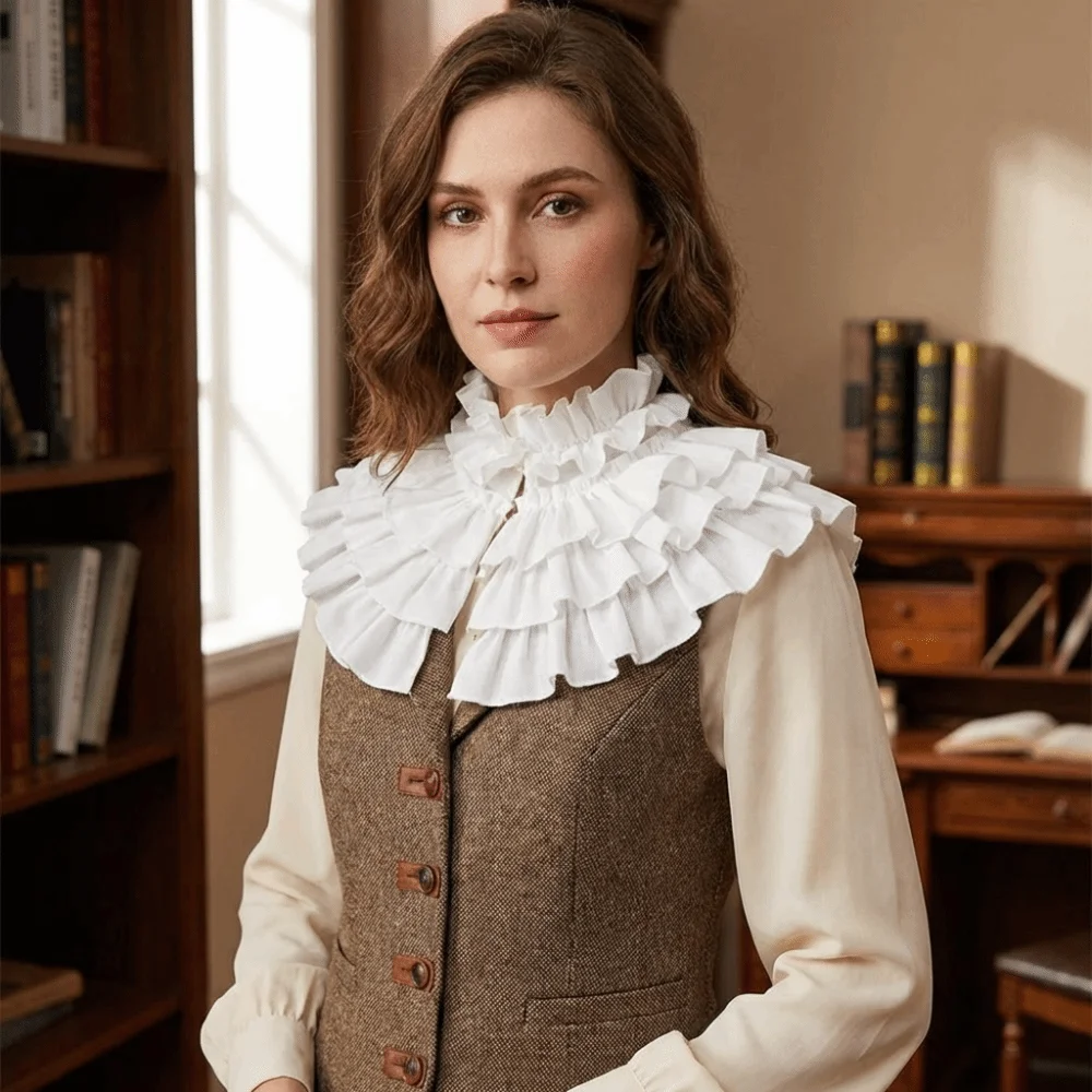 Adjustable Layered Ruffle False Collar Retro French Style Decorative Ruffle Neckline Comfortable Elegant Detachable Collar