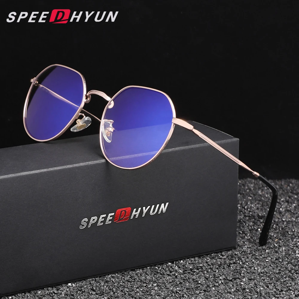 SPEEDHYUN gafas redondas antiluz azul para hombres/mujeres, lentes transparentes de aleación, gafas ópticas con bloqueo de rayos azules, gafas de lectura