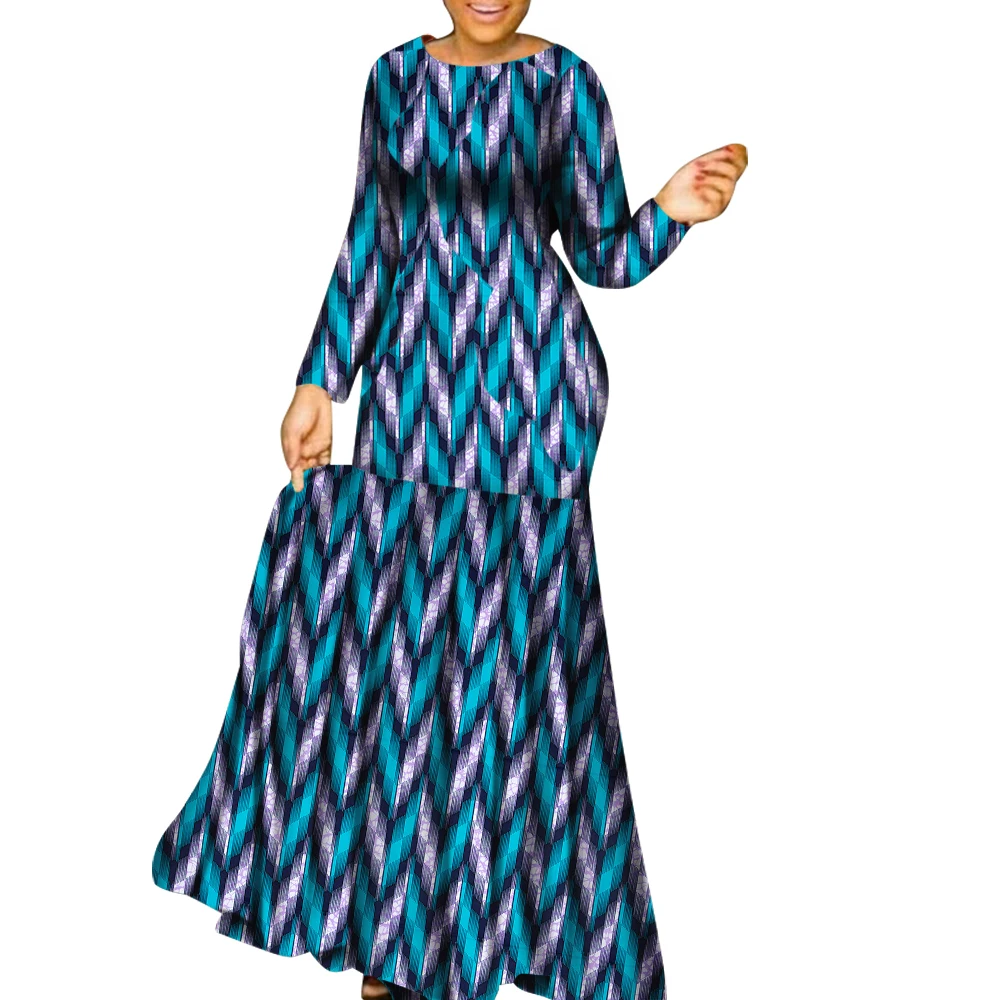 

Bintarealwax африканское платье макси Bazin Riche с восковым принтом, длинные платья с длинным рукавом, большие размеры S-7XL, африканская одежда WY5265