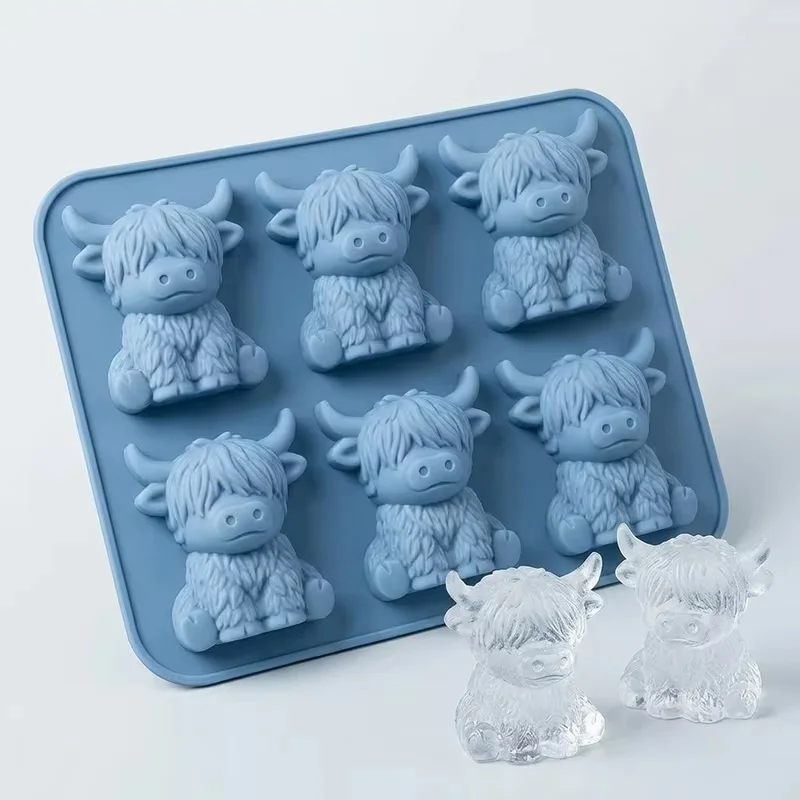 

3D Highland Cow Ice Silicone Mold With 6 Compartments For Diy Beef Ice Cubes Is Suitable For Home Kitchens, Bars And As A Tool