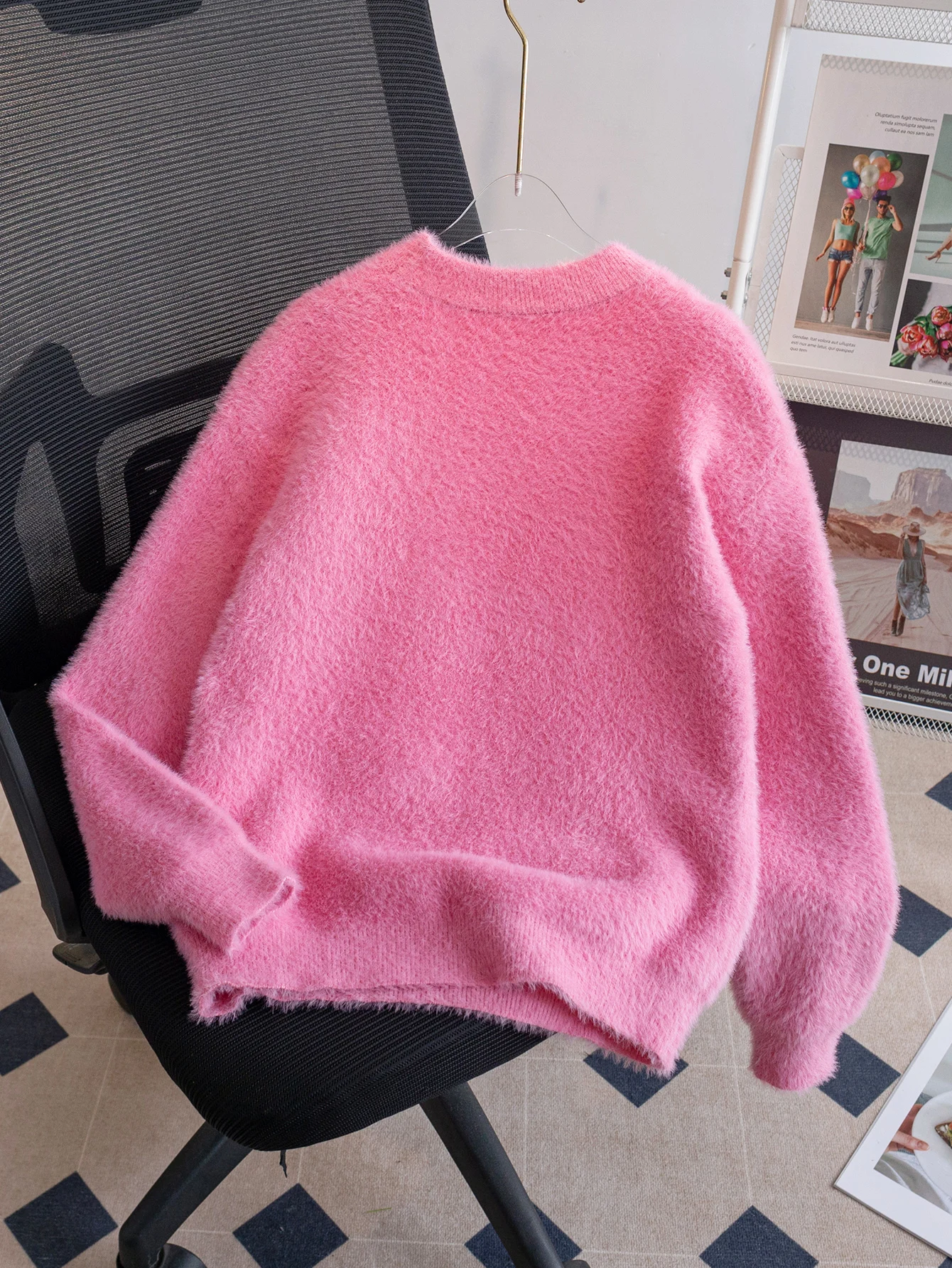 Girl's street style bow imitation mink wool sweater knitted pullover suitable for parties, daily activities, spring, autumn, win