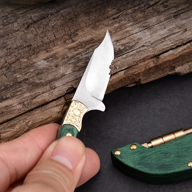 Wood-grain Handle Meat Knife Household Stainless Steel Small Pointed Sharp Fruit Knife Outdoor and Camping Mini Fishing Knife