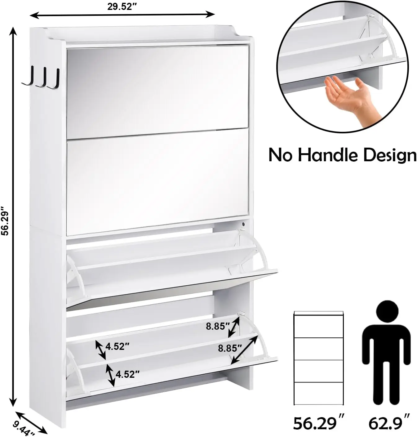 AODAILIHB Shoe Storage Cabinet for Entryway with 4 Flip Drawers, 2-Tier Mirrored Narrow Shoes Rack Organizer Closed Large Capaci