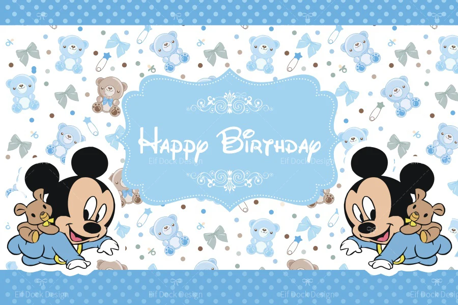 Disney Cartoon Mickey Mouse Theme Kids Happy Birthday Backgrounds Decors Vinyl Cloth Party Backdrops Baby Shower Banner Decora