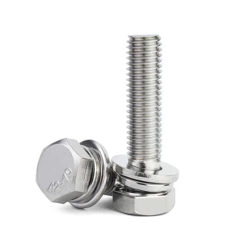 1~30PCS External Hexagon Head Triple Combination Bolt M3 M4 M5 M6 M8 M10 M12  304Stainless Steel Outer Hex with Washer Screw Kit