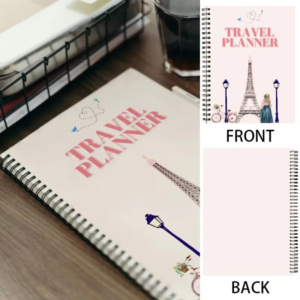 Jornal viajantes planejador de viagem caderno estudante estacionário papel grosso espiral-encaixe planejador de viagem rosa capa dura