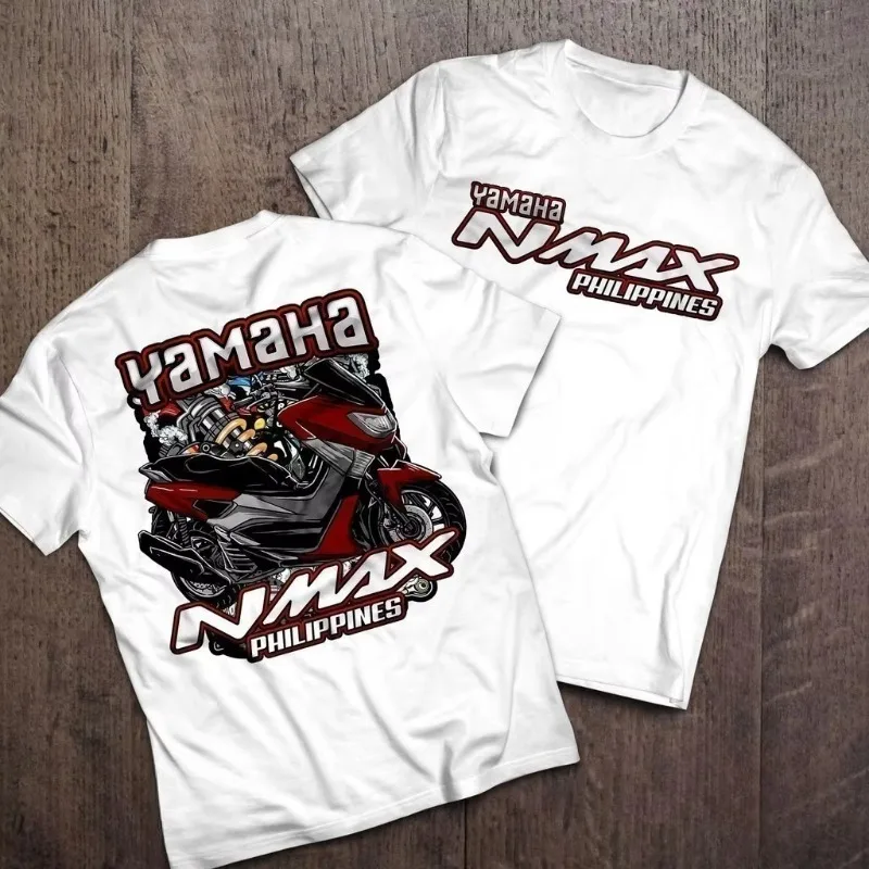 

2025 Summer New YAMAHA MOTO Double-sided Printed White T-shirt for Men and Women, Loose Round Neck Casual Short Sleeved Top