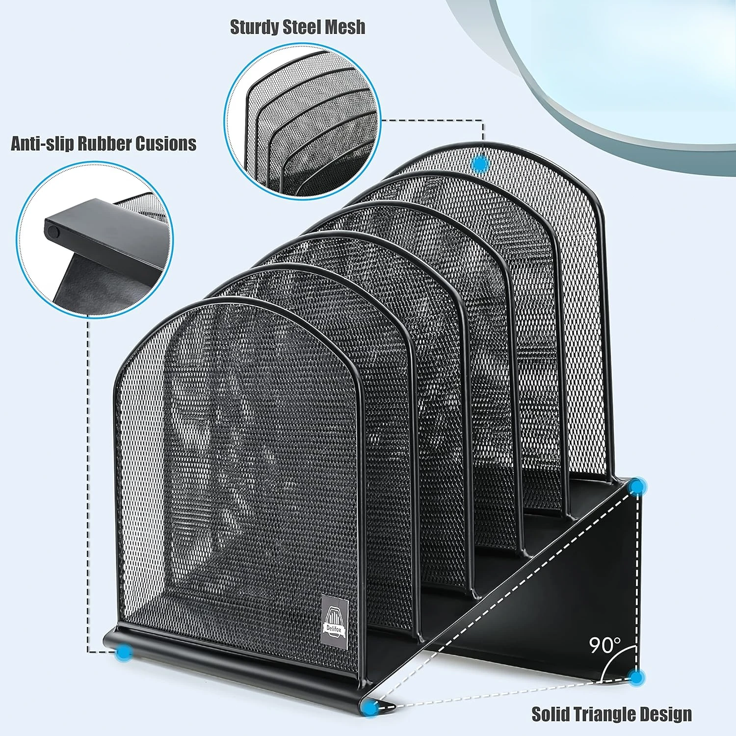5-Section Vertical File Folder Holder Stand Metal Rack File Sorter for Office Classroom Desktop Organization