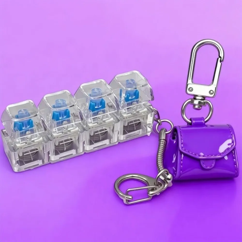 Clickable Button Light Up Keyboard Keychain Silent Operation Glowing LED Button Hot Gadget Four Finger Design