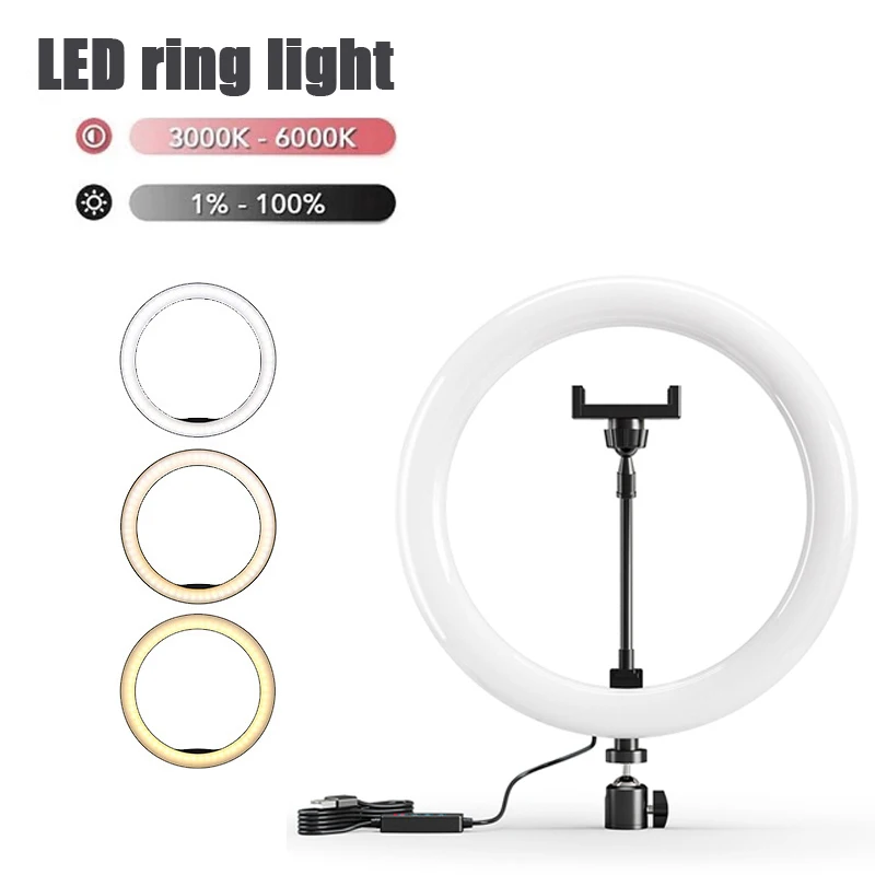 10inch LED Selfie Ring Light With Phone Stand Dimmable 16-33cm Led Fill Lamp Photography Ringlight For Vlog Video Live Fill Lamp