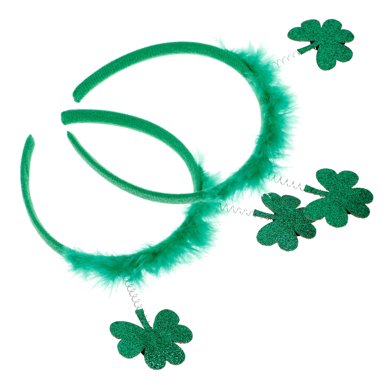 

2 Pcs Flowers Irish Festival Headbands Miss Hair Ribbon Shamrocks Plush Strip Furry Hoop