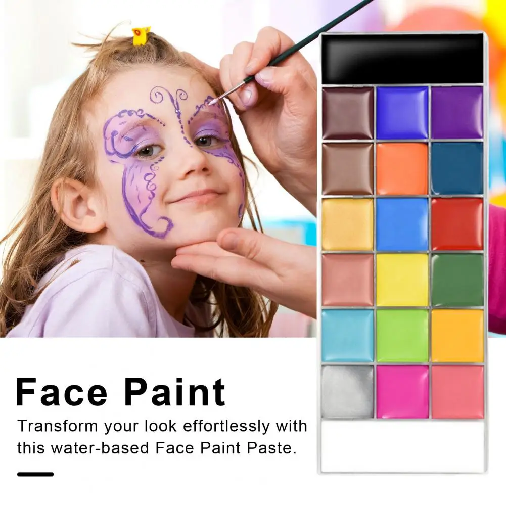 

Safe Face Paint Vibrant 20-color Face Paint Palette with 10 Brushes for Adults Kids for Halloween Christmas Cosplay Body Art