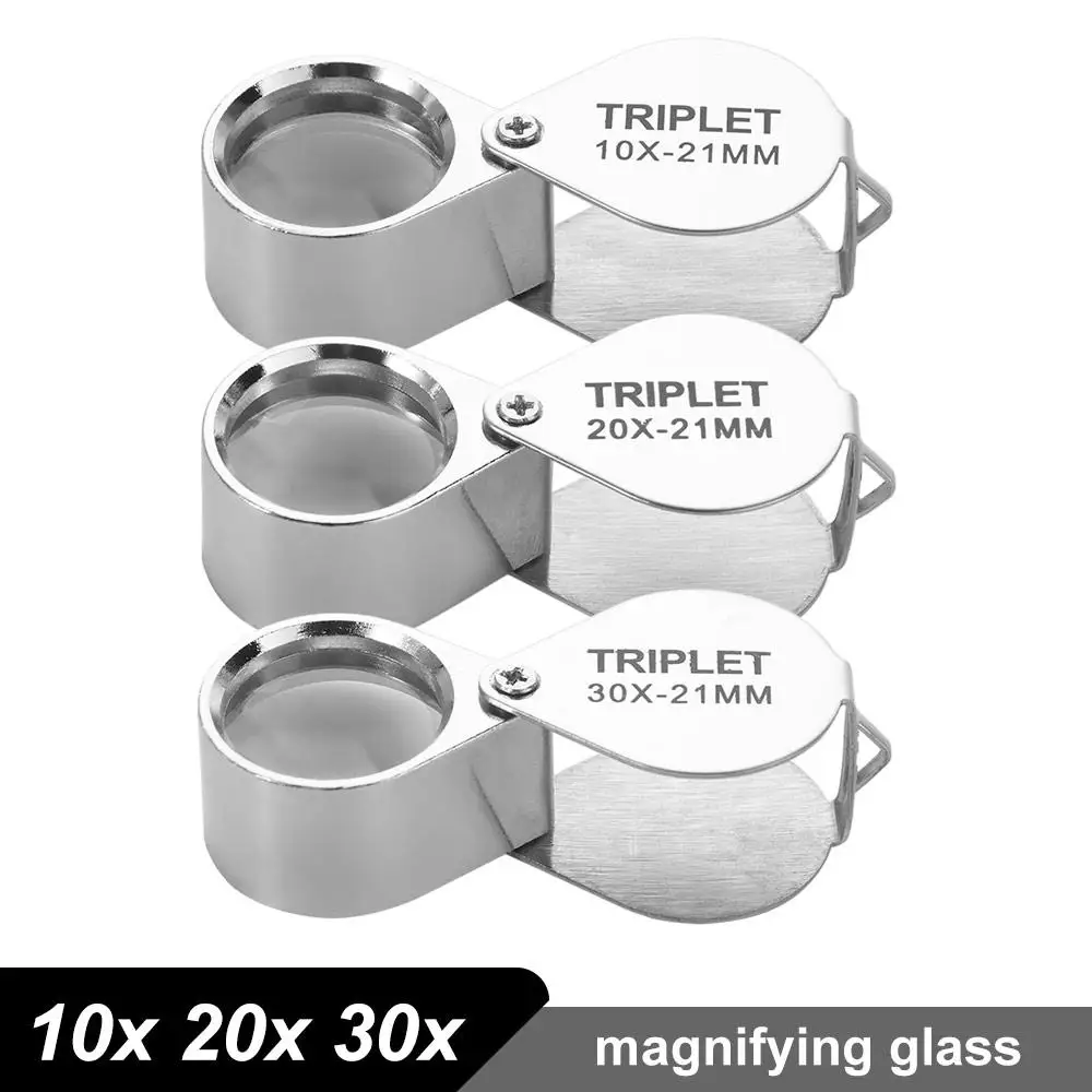 عدسة جيب صغيرة 10-30X قابلة للطي مجوهرات معدنية عدسة مكبرة تحديد عملة اليشم العتيقة عالية الوضوح
