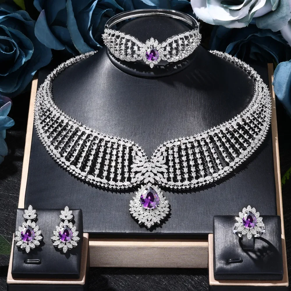 

2024 New Arrival Women Pedant Necklace Cubic Zirconia Jewelry Set Luxury Bridal Wedding Jewellery Set