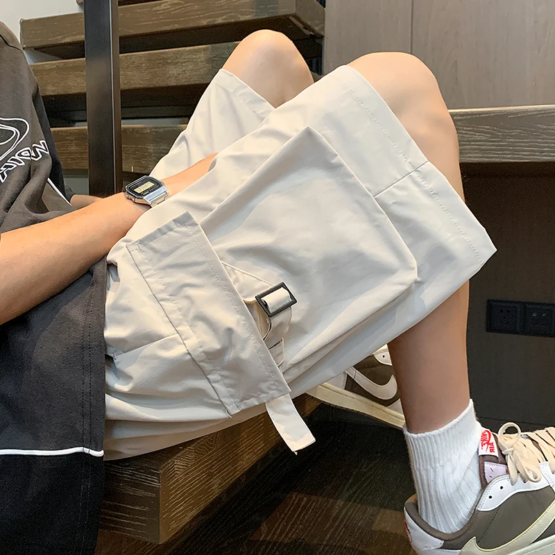 2024 Korean Multi Pocket Cargo Shorts Men Summer Y2k Trendy Loose Versatile Short Pants Retro Personality Casual Sports Pants