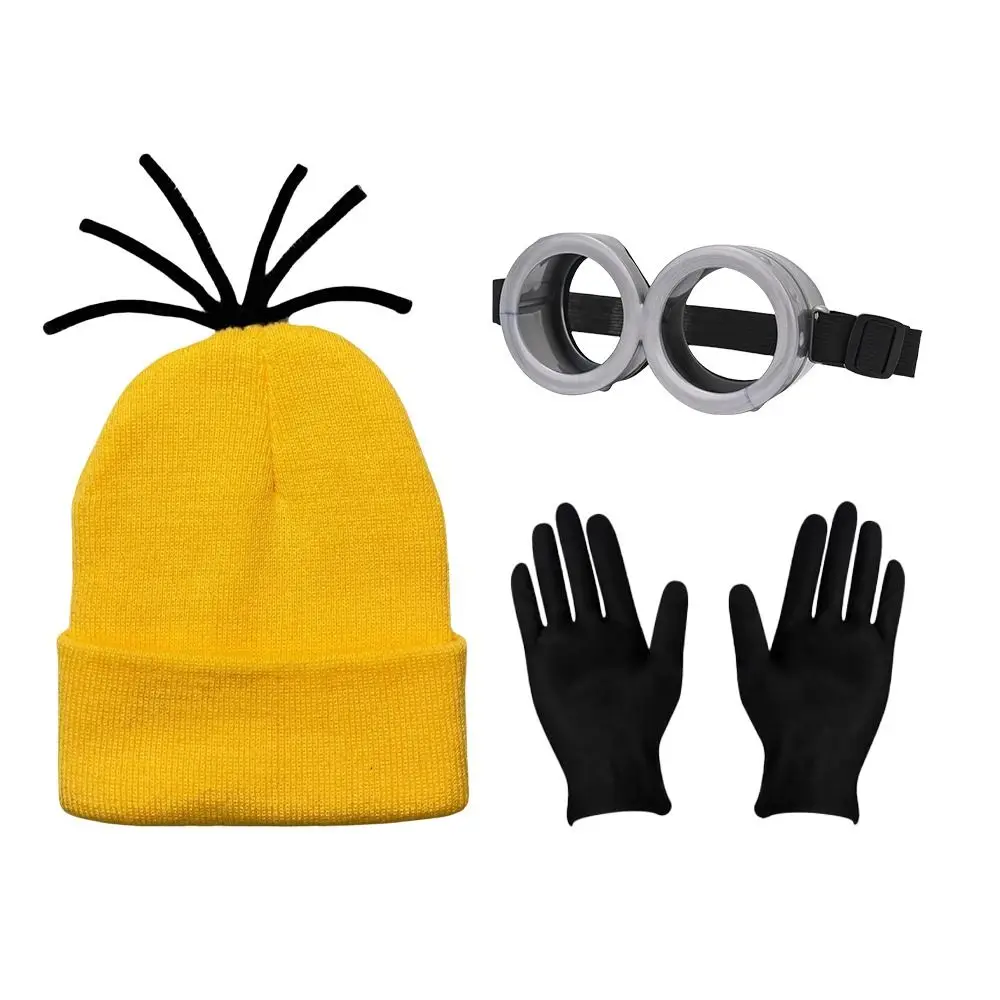 

3 PCS Halloween Costume Accessories Cosplay Party Set Minions Yellow Beanie Hats Women Men Hats Steampunk Goggles Glasses