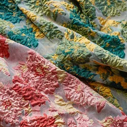 Yarn Dyed Large Flowers Embossed Jacquard Fabric Women's Spring and Summer New Dress Fabric 50cmx140cm