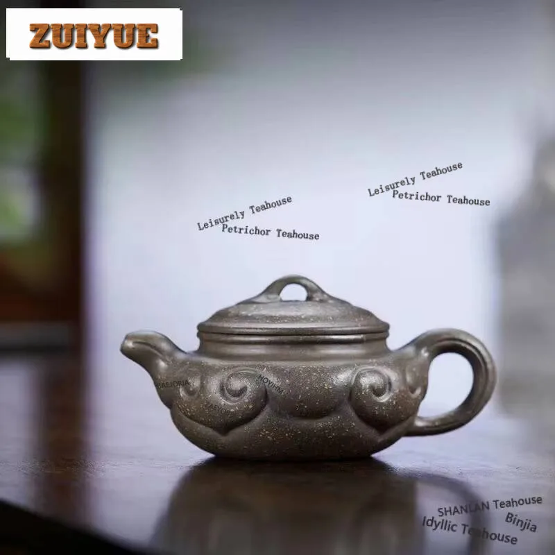 180ml Yixing Purple Clay Teapots Handmade Antique Ruyi Pot Raw Ore Coarse Sand Steel Grey Section Kettle Chinese Zisha Tea Set