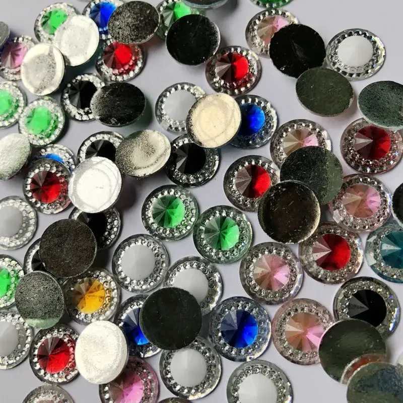 80pcs 12 millimetri di Cristallo Strass two-tone Strass fai da te Circolari posteriore Piana Della Resina Artigianato per la Decorazione di Nozze-a67