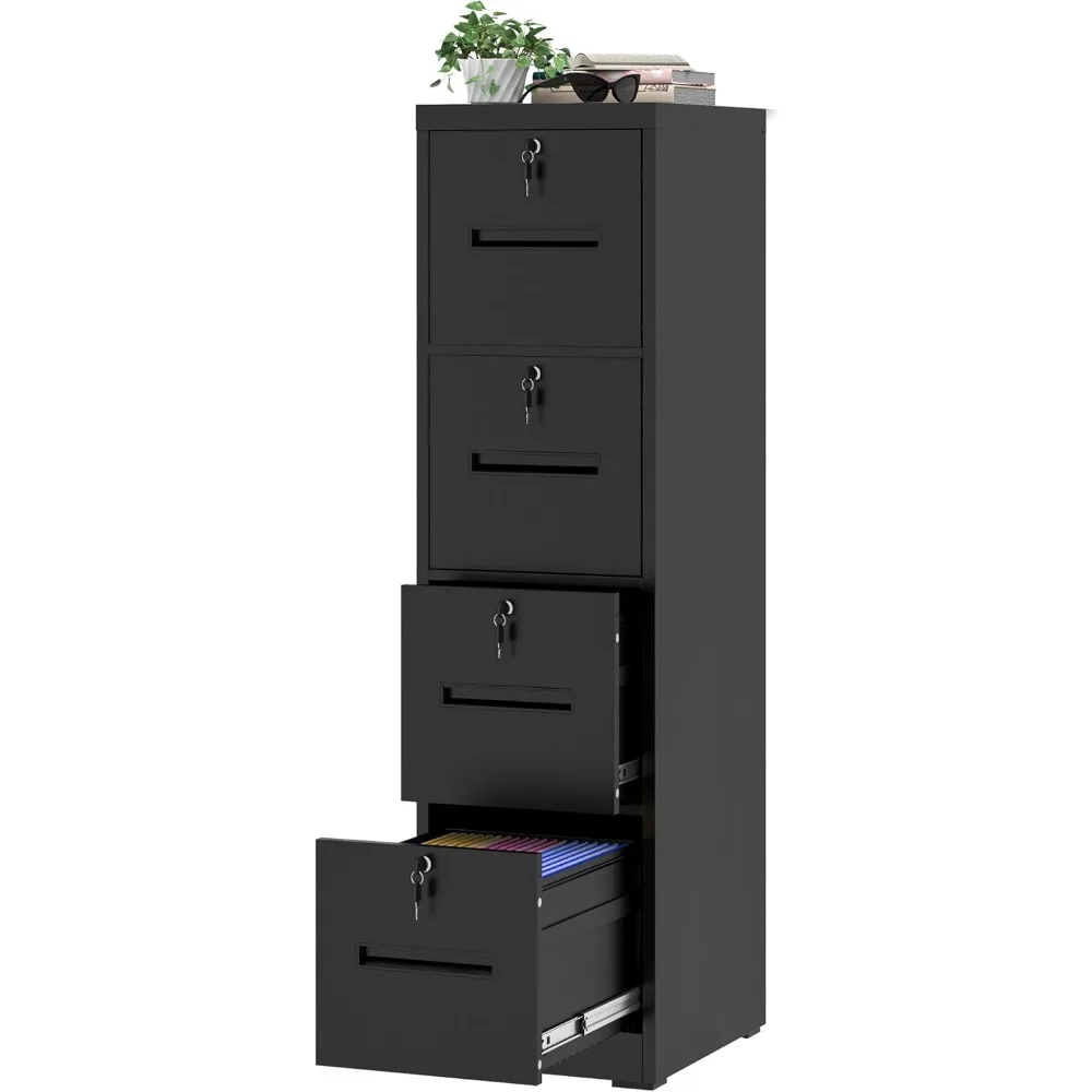 

File Cabinet 4 Drawer with Lock, Vertical Filing Cabinets for Home Office, Metal Steel Storage Cabinet for Letter/Legal Size Fil
