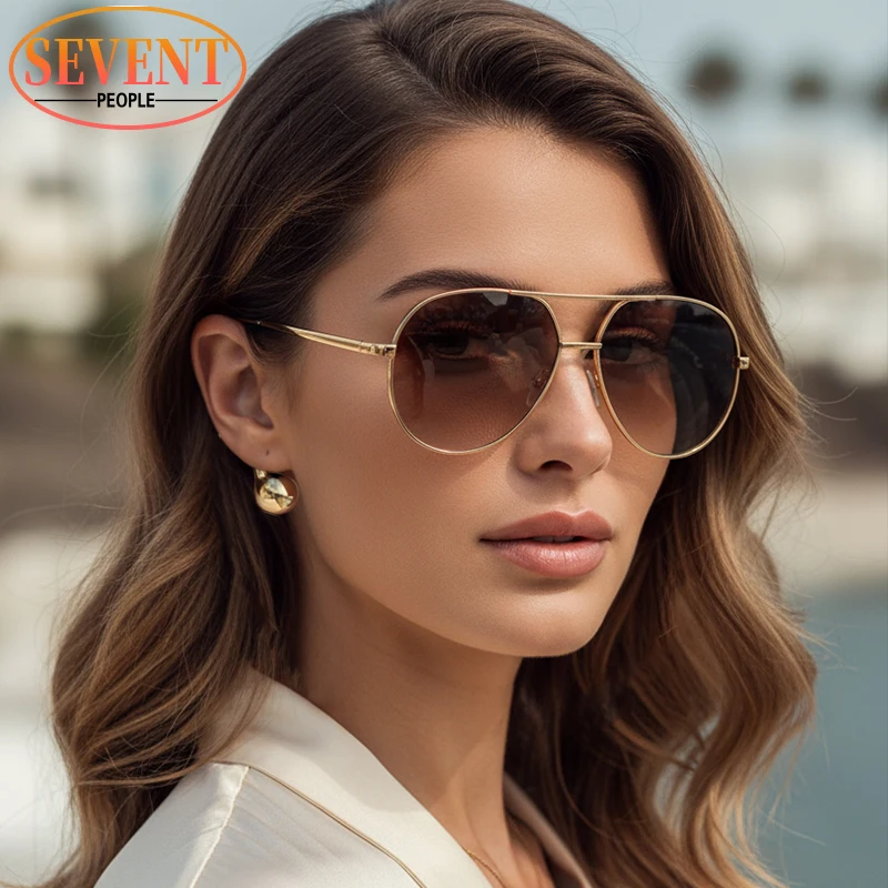 

Vintage Oversized Pilot Punk Sunglasses Women 2025 Luxury Brand Classic Oval Metal Sun Glasses Shades Trendy Double Beam Eyewear