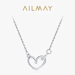Ailmay Top Quality 925 Sterling Silver Korean Simple Charm Heart Clear CZ Necklace For Women Wedding Engagement Jewelry Gift