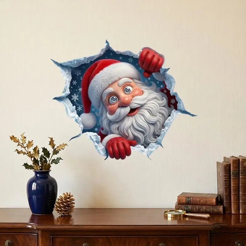 Christmas 3D Santa Claus Wall Sticker, Self-Adhesive Removable Xmas Decor for Home Window