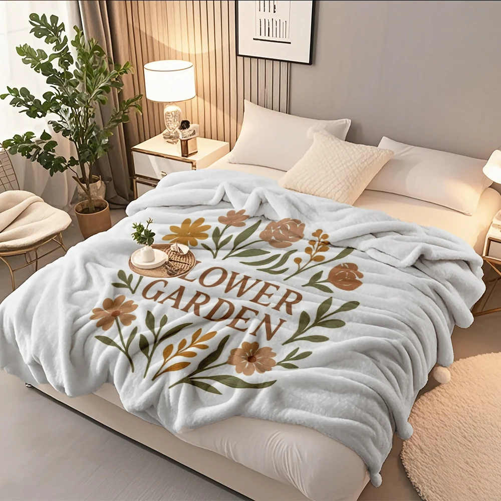 

Home Essential Flannel Soft Blanket Bohemian Wildflower Garden Hand Contemporary Chic Decorative Throw Quilt Lightweight