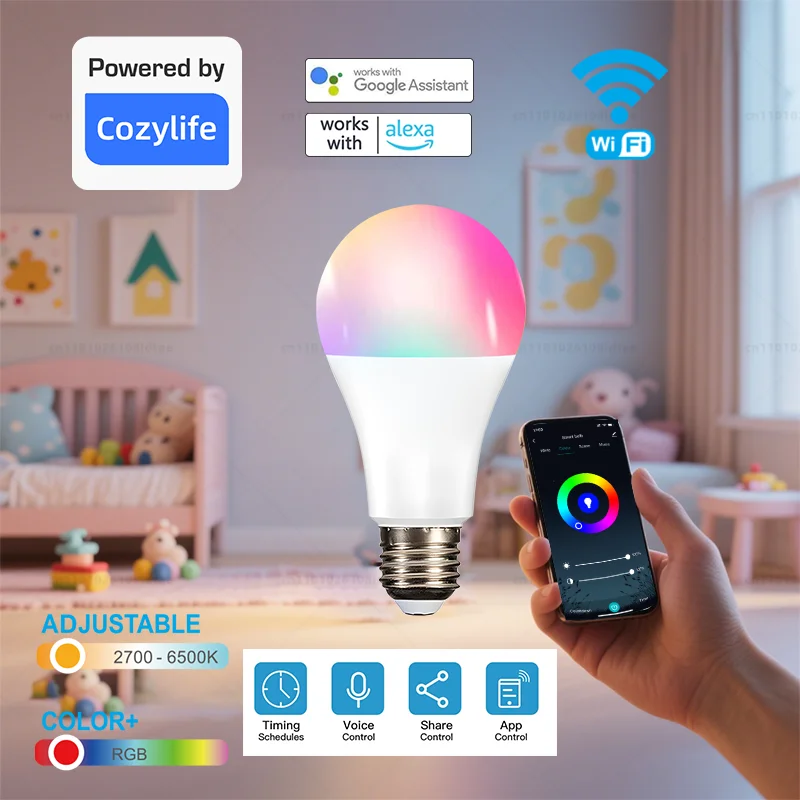 

CozyLife RGB E27 9 Вт Wi-Fi умная лампочка с затемнением таймер голосовое управление поддержка SmartThings Alexa Google Assistant групповое управление