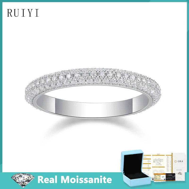 1mm Moissanite Row Rings For Women 925 Sterling Sliver Plated 18k White Gold Eternity Band Engagament Ring with GRA Certificate