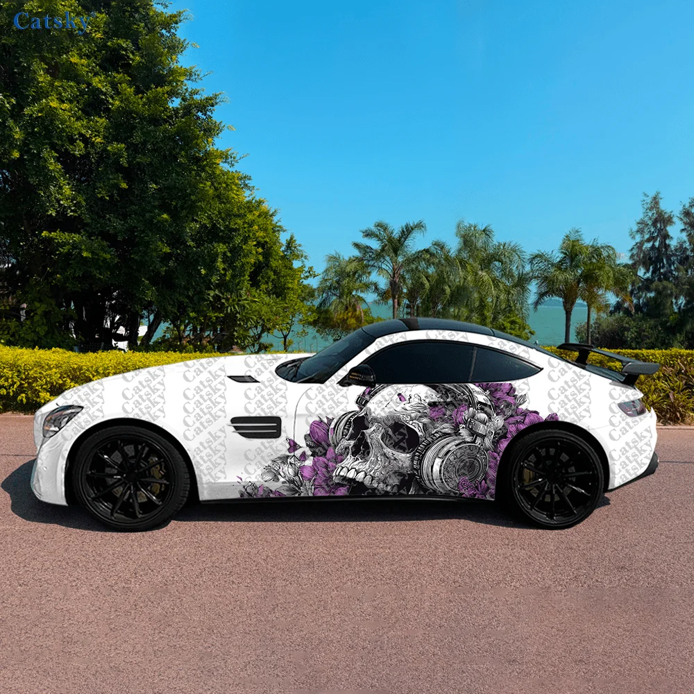 

Exquisite Skull with Headphones Car Side Sticker Decor,PVC Waterproof Scratch Resistant Decal,Car Protect,Auto Accessories Gift
