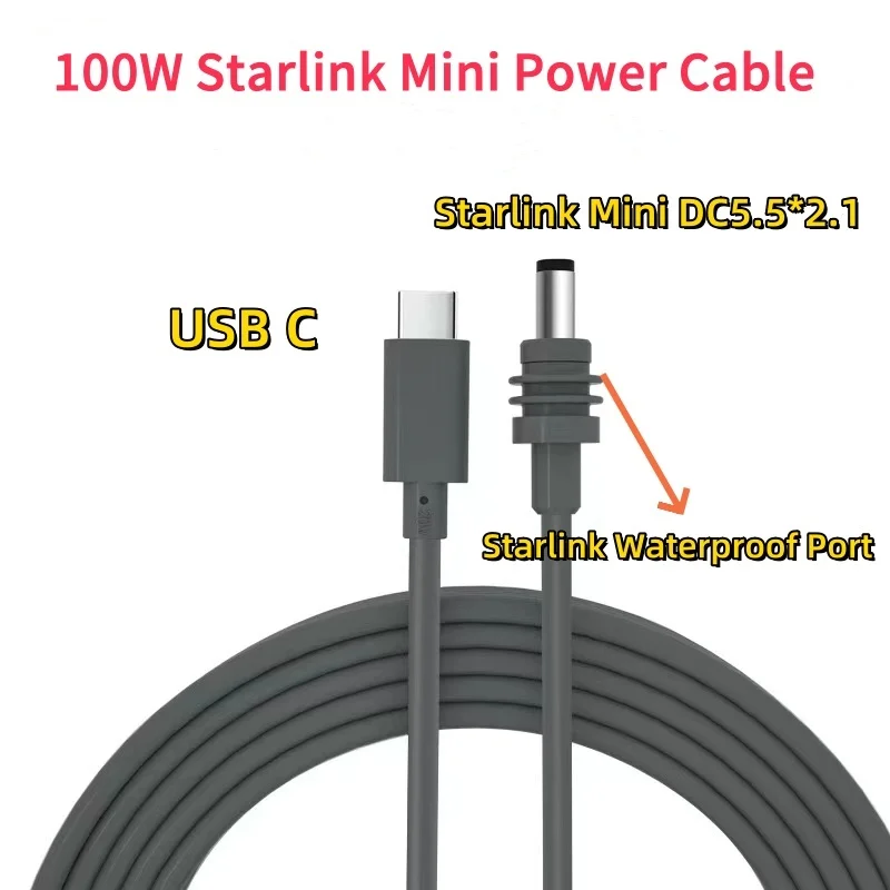 Starlink Mini 3 in 1 Power Cable 6.5FT/10FT/16FT 18AWG Cigarette Lighter Car Charge,DC,Type C to DC Starlink Mini Cable