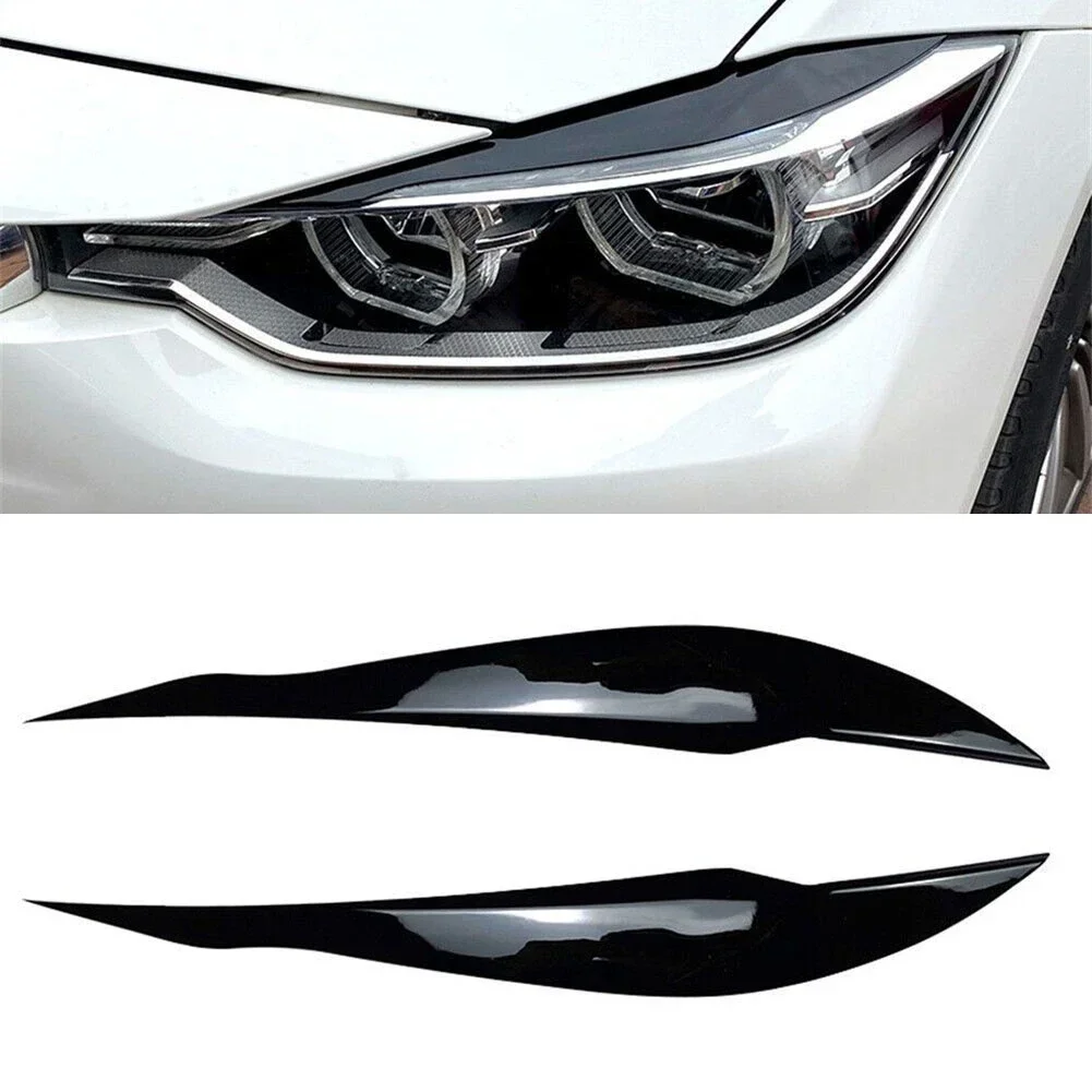2pcs Gloss Black Car Headlight Eyelid Eyebrow Trim Cover For BMW F30 Saloon 2012-2018 Headlight Eyebrow Sticker Decoration