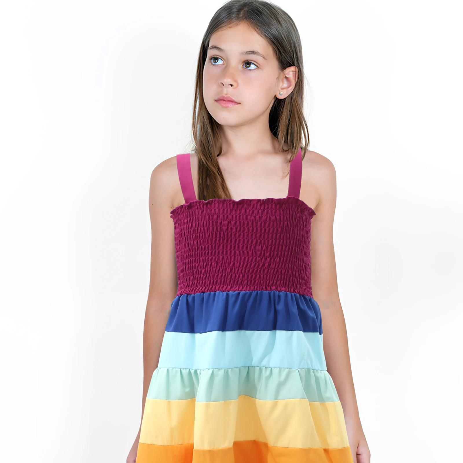 

Rainbow Bodysuit Skirt One-piece Sleeveless Costume Party Performance Dress for Girls Beach Cosplay Festival Adorable Colorful