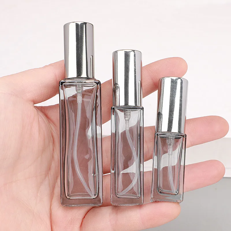 5/10/20ML Perfume Bottle Glass Press Spray Bottle Portable Empty Square Cosmetic Contanier Refillable Bottles Sample Vials