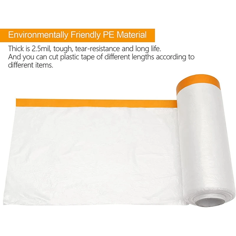 8 Rolls Clear Plastic Sheeting 4.9X 65.5 Ft Pre-Taped Masking Film Drop Cloths For Painting Automotive Painting Covering