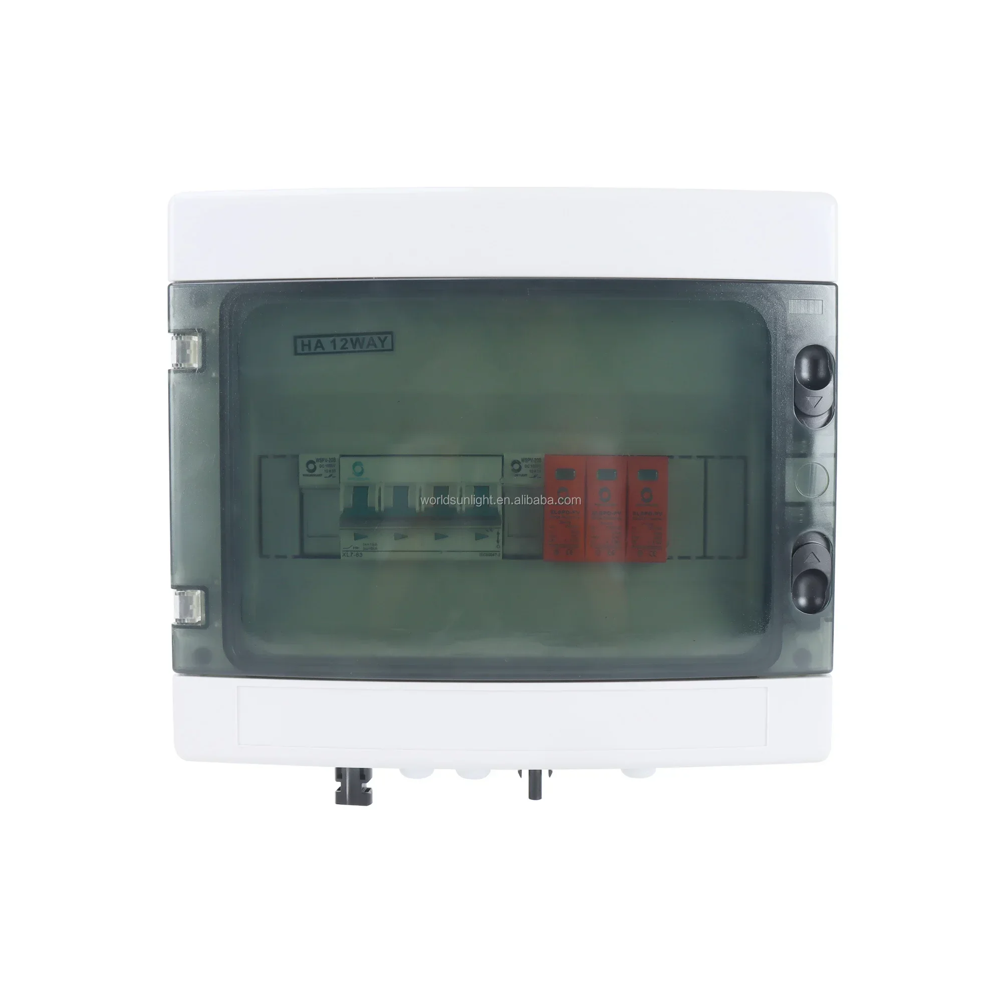 WSDB-PV Series IP65 2 DC 1 AC Solar PV Array Strings Combiner Box مع موصل الطاقة الشمسية وغدة الكابل