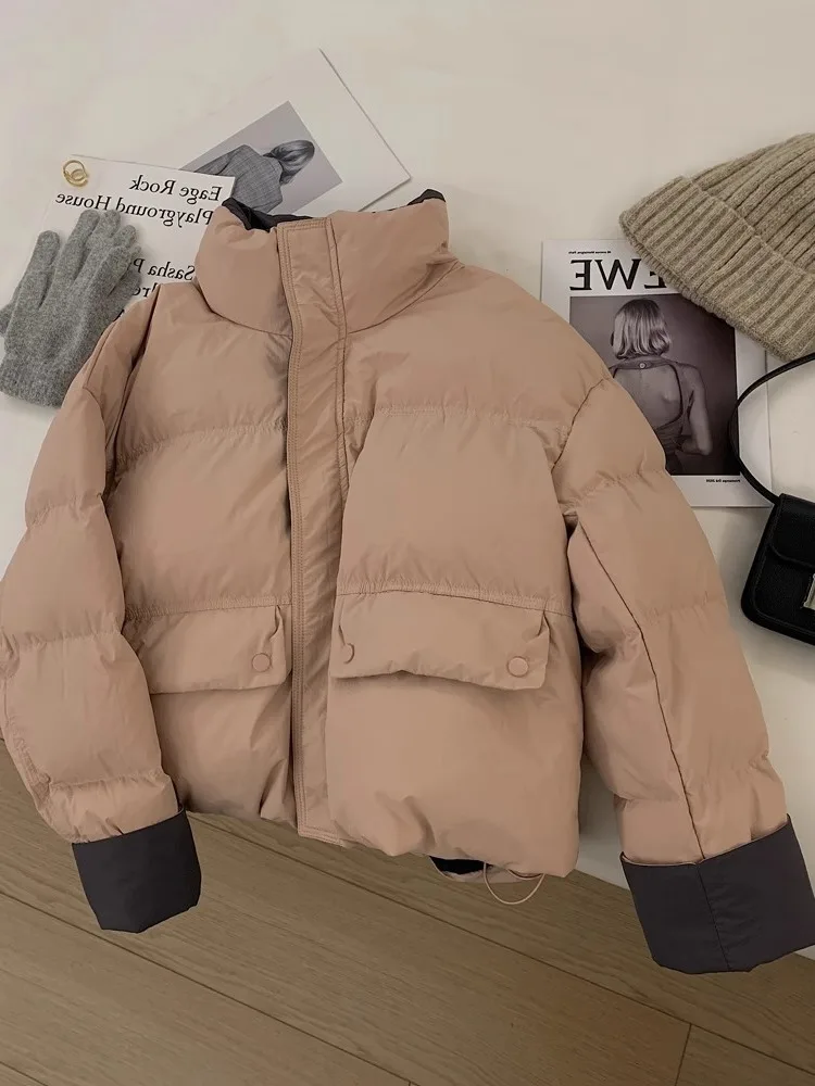 Cappotto coreano Sle Loose Fit in cotone Jaet da donna Autunno Inverno Semplice Faionable ket Cappotto con colletto a maniche colorate decorate