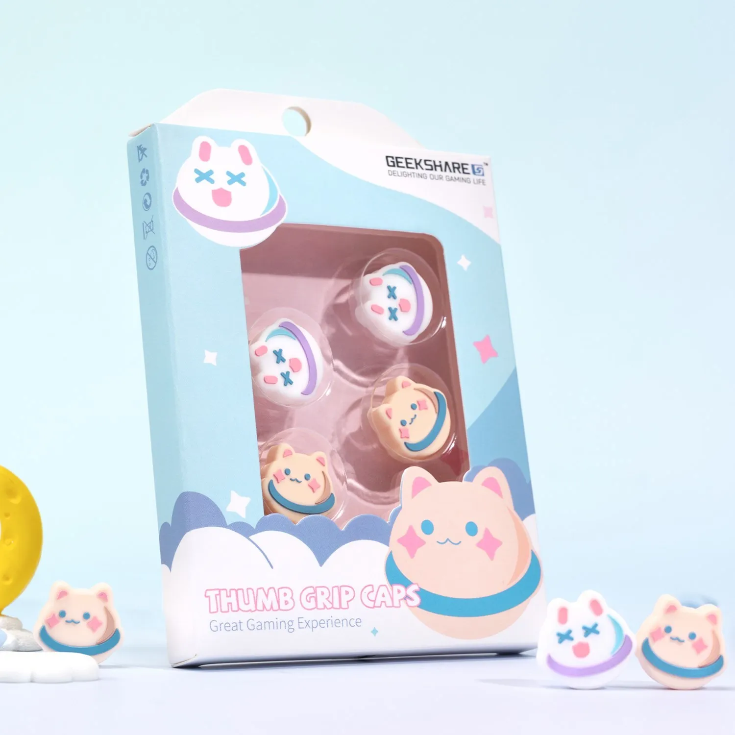 Geekshareニンテンドースイッチ親指グリップは急がliteシリコン保護ジョイスティックcasps 4個かわいいns用アクセサリー