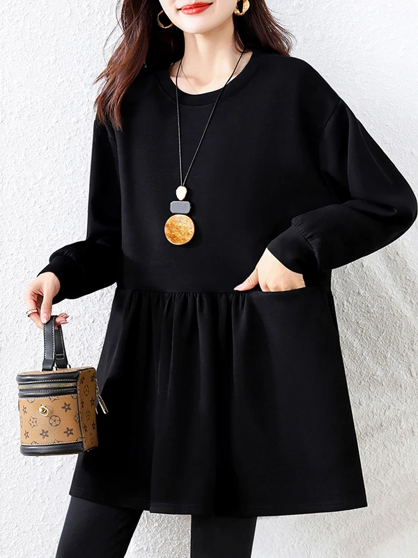 هودي نسائي بمقاسات كبيرة للخريف والشتاء بلون واحد، ملابس نسائية بمقاسات كبيرة، تصميم يخفي الجسم وينحفه، هودي عصري على الطراز ...