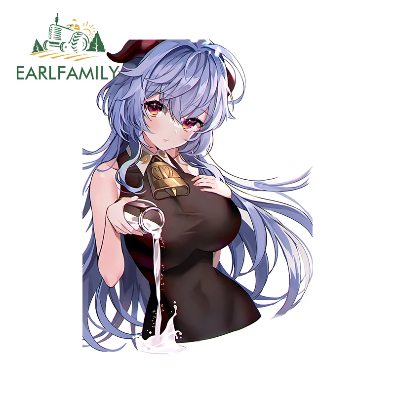EARLFAMILY 13cm x 9.5cm Waifu Ganyu Pour Milk Car Stickers Sexy Anime Chain Graphics Decals Sunscreen Windows Car Accessories