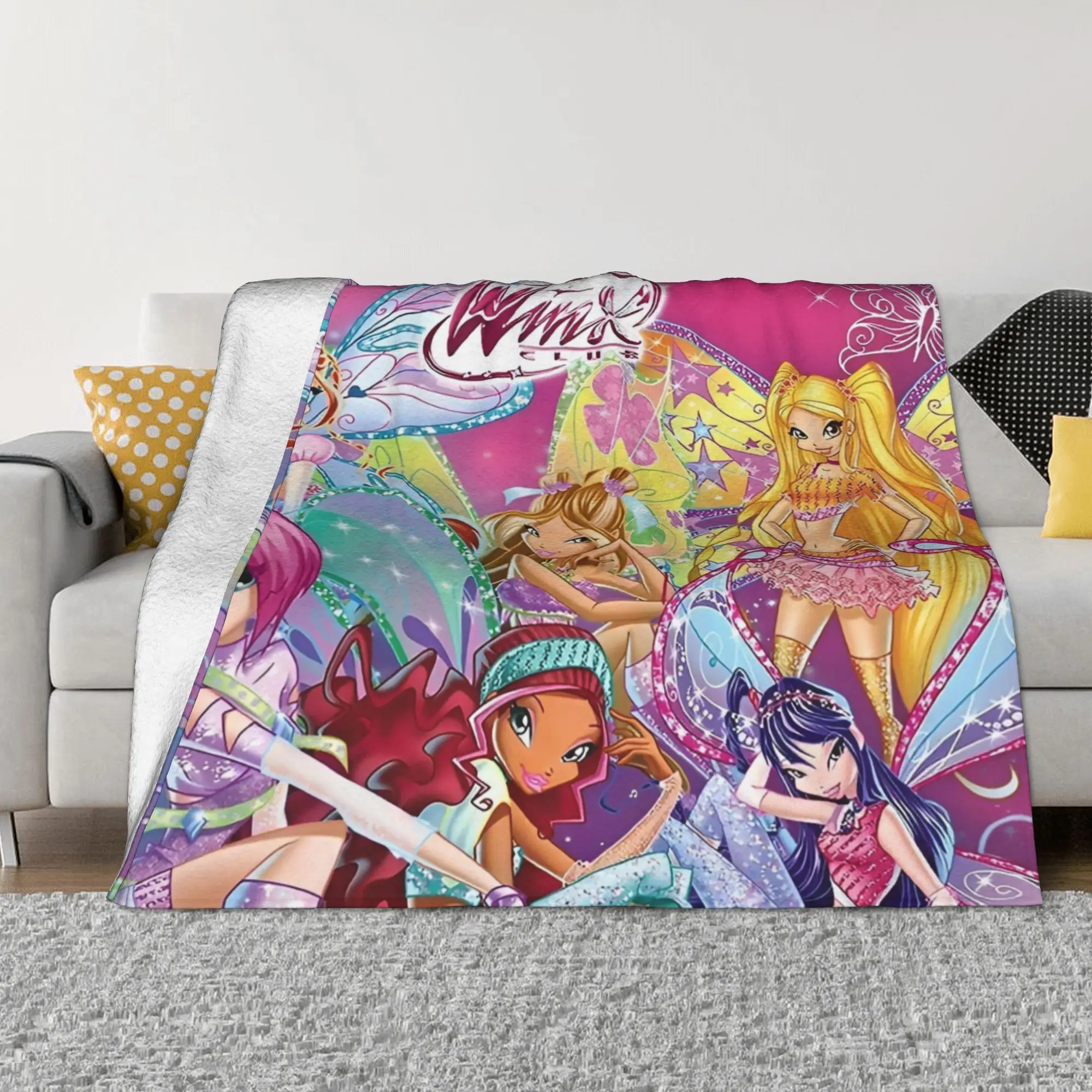 Winx Saga Club Cartoon Knitted Blankets Movie Flannel Throw Blanket Airplane Travel Personalised Soft Warm Bedspreads