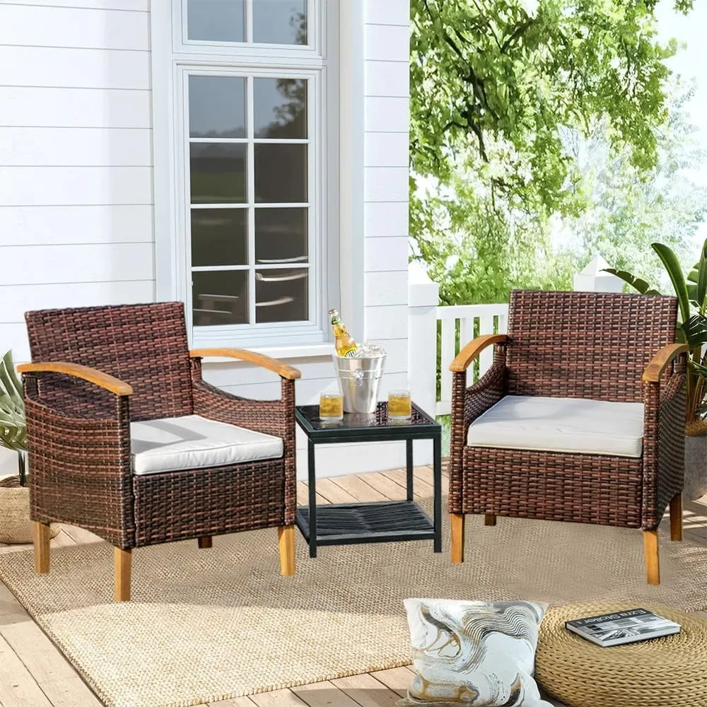 

3 piece Outdoor Patio Furniture Set Outdoor Furniture Set with Table Outside Lawn Patio Chairs Set of 2 Patio Conversation Sets
