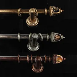 French Retro Curtain Rod 35mm Thicken Mute Roman Rod Gold Silver European Vintage Art Craft Single Double Rod Brackets Rings Kit