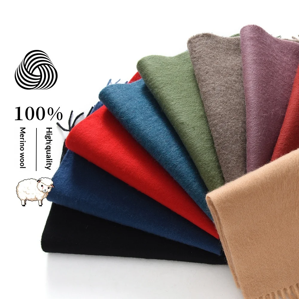 Solid color wool scarf women's fall and winter new versatile thickened warm scarf tassel dual-purpose shawl