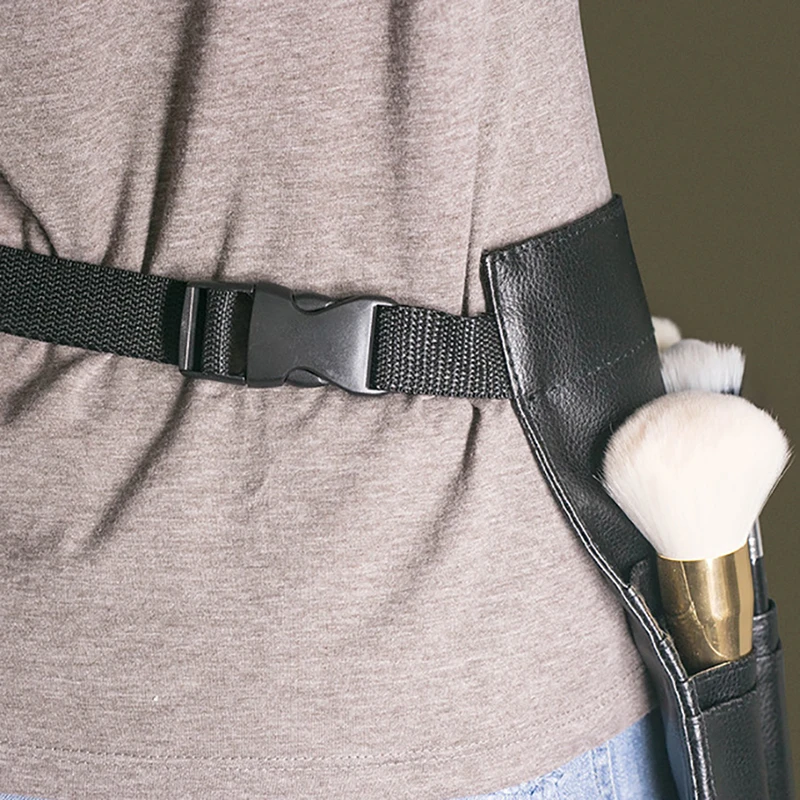 Bolsa de brochas de maquillaje profesional con correa de cinturón de artista para mujer, bolsa de almacenamiento de cosméticos portátil con múltiples bolsillos
